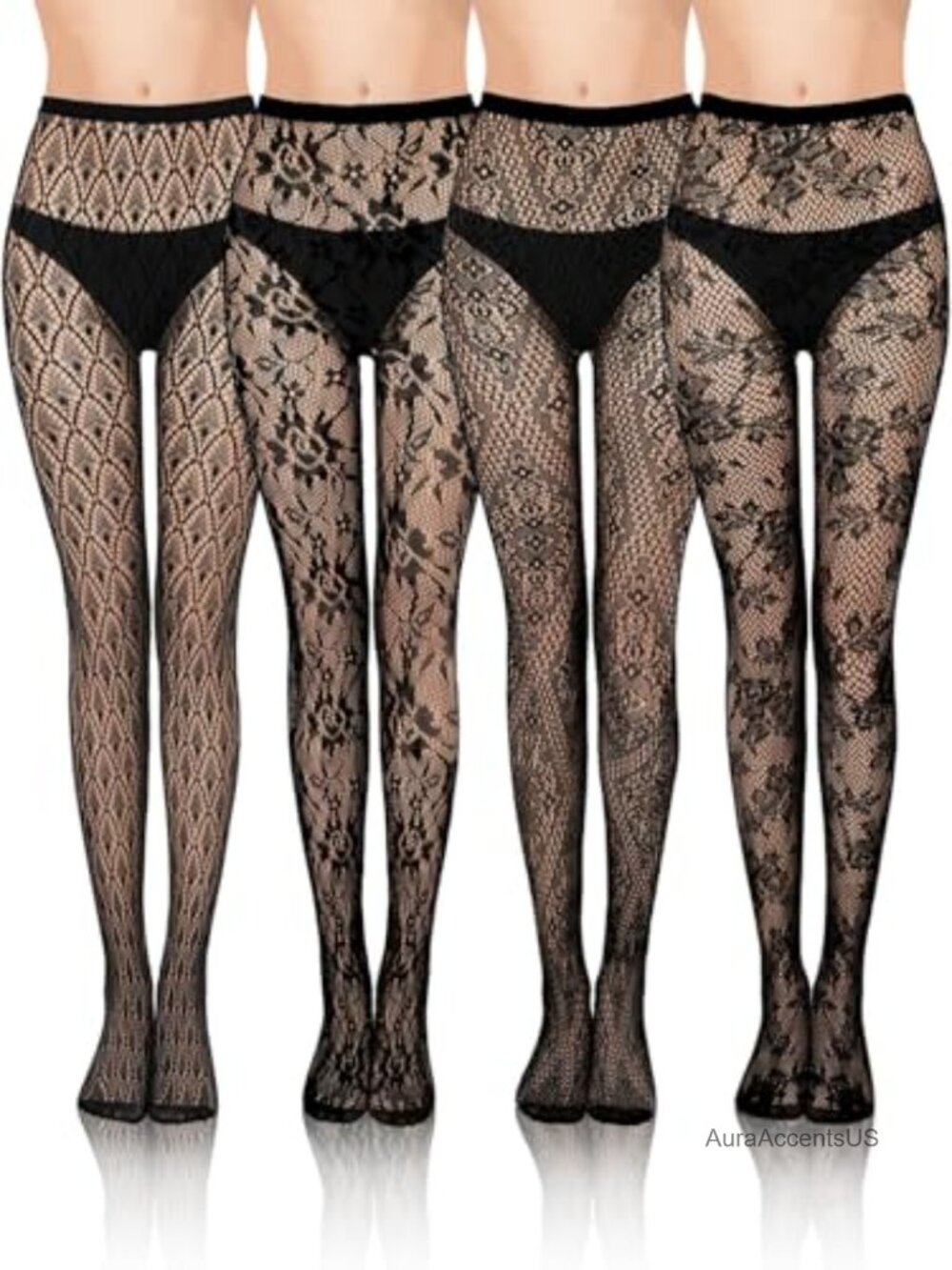 4 Pairs Fishnet Stockings Floral Lace Tights Pantyhose Women Girls Halloween